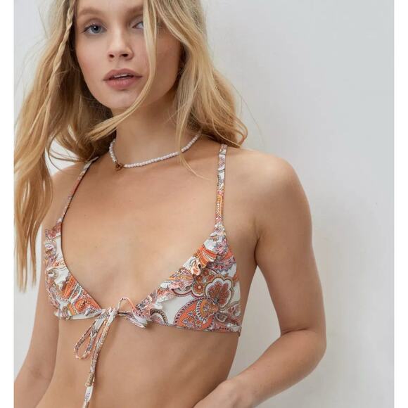 Nasty Gal Other - Nasty Gal Women's 10 Paisley Tie Front Triangle Bikini Top Swimwear Halter Neck